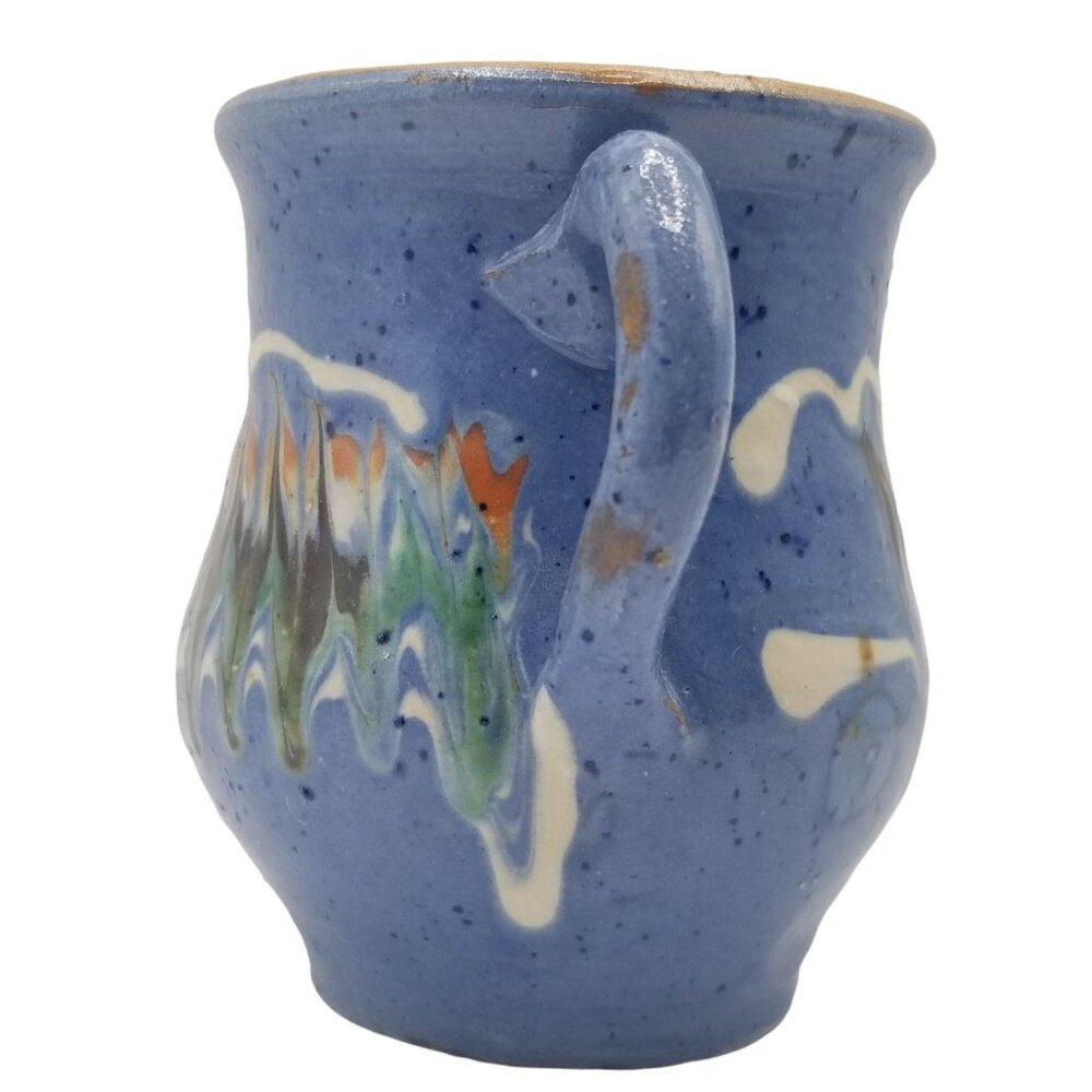 Vintage Stoneware Pottery Mug SIGNED Native American SIGNED Blue Drip Glaze - Picture 6 of 10